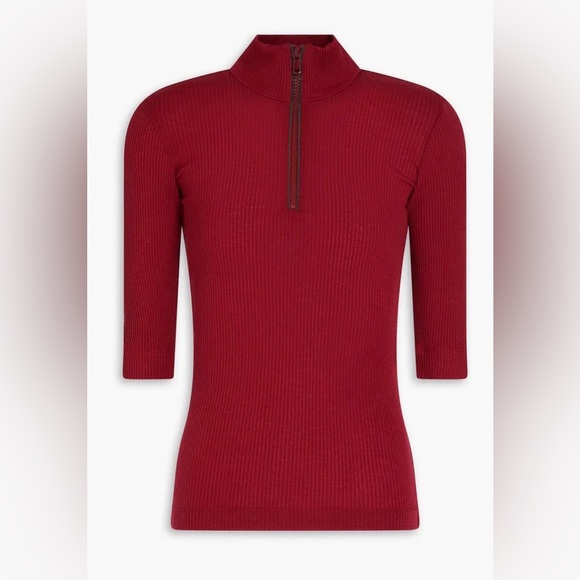 BRUNELLO CUCINELLIBead-embellished ribbed wool half-zip turtleneck top
